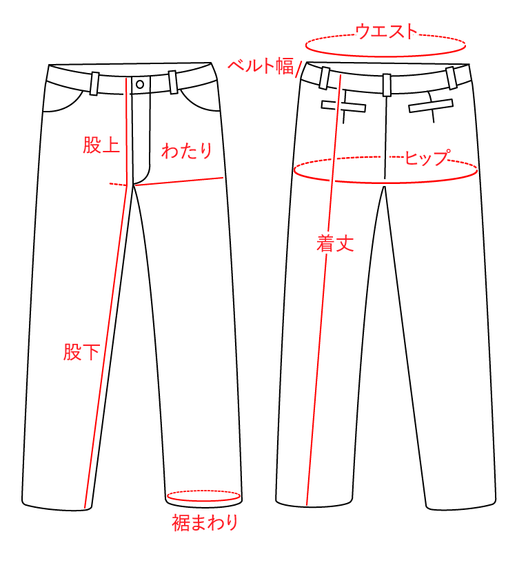 パンツ類 サイズガイド
