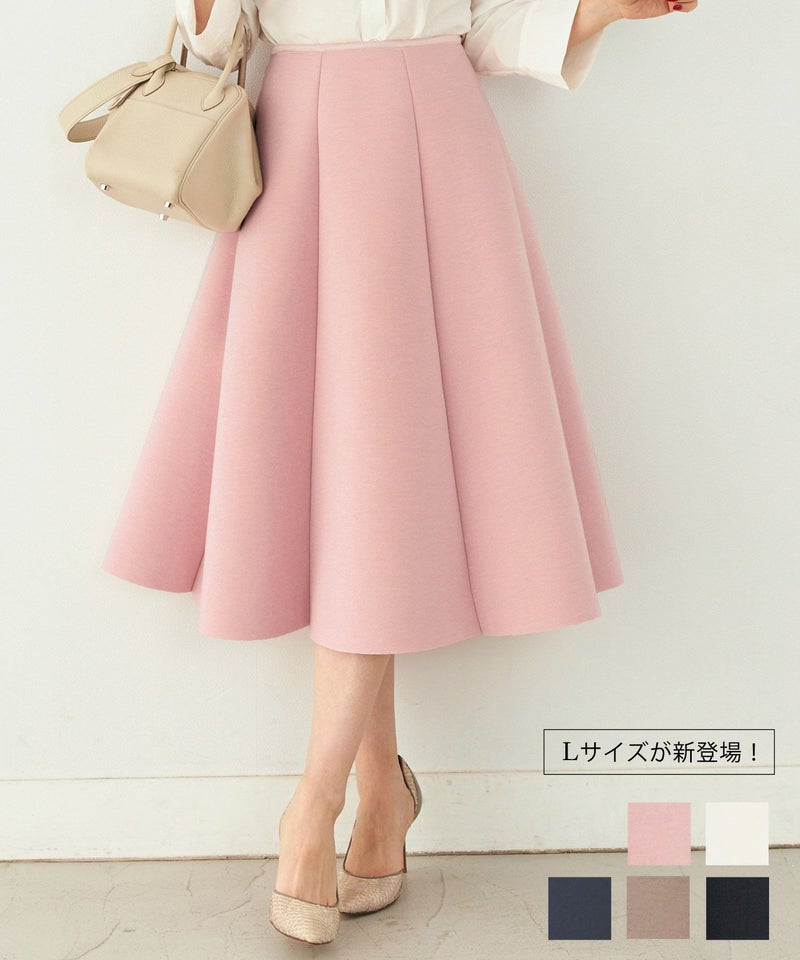 S M L 新色追加 上品 オールシーズン オケージョン フェニミン オフィス 大人可愛い ミディ丈 ジョイントスペース ボンディング フレア スカート Liala×PG