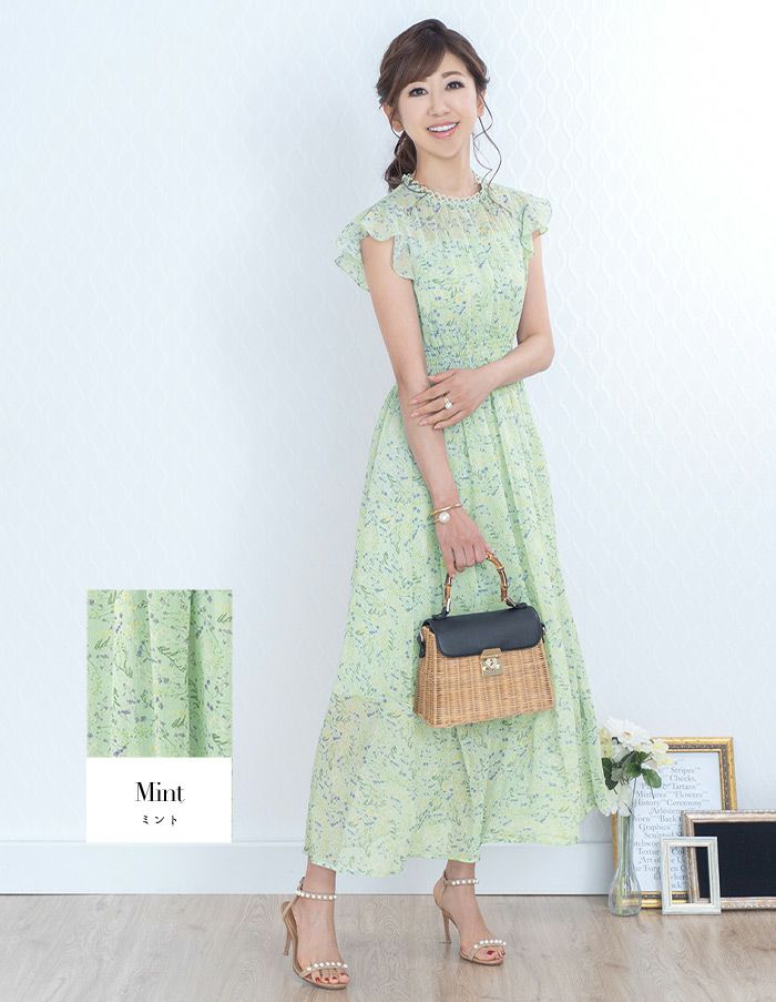 ワンピース シフォン フラワープリント ロング丈 Prima Scherrer 全4色