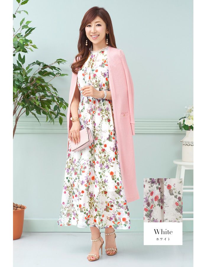ワンピース シフォン フラワープリント ロング丈 Prima Scherrer 全4色
