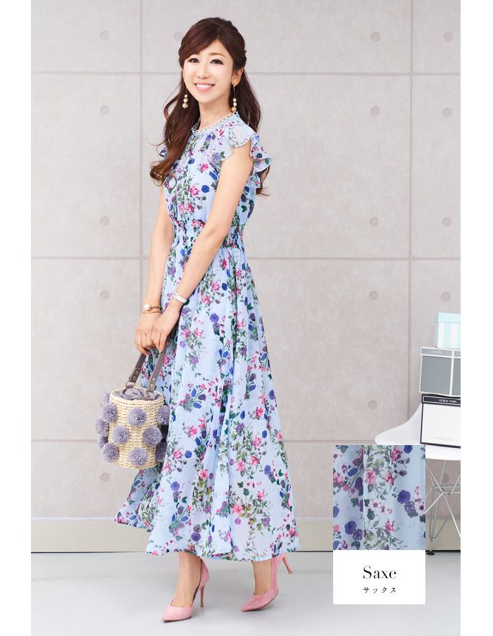 ワンピース シフォン フラワープリント ロング丈 Prima Scherrer 全4色
