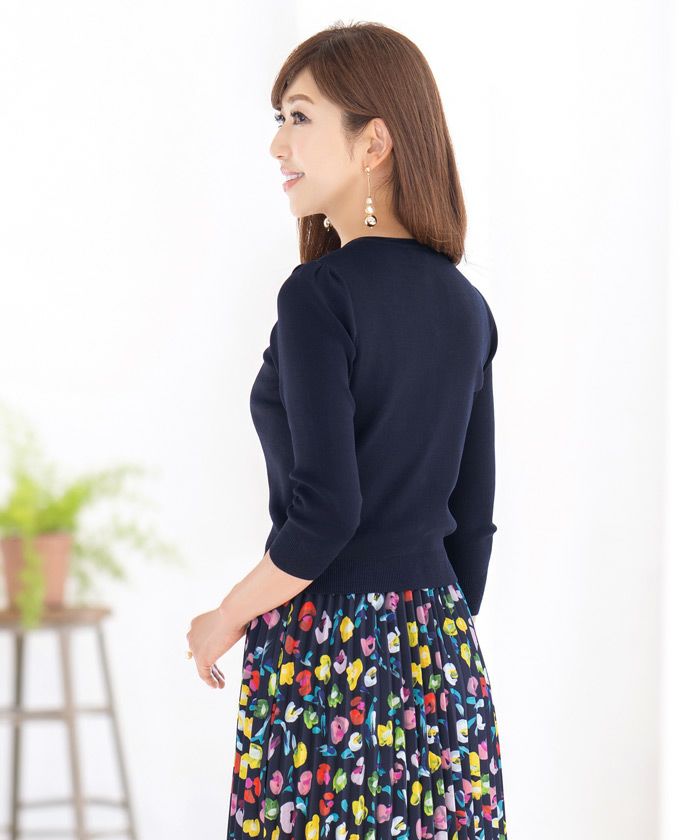 レディース/トップス/ニット/カーディガン/チャーム付き/7分袖/羽織り/ショート丈/セットアップ対応商品/S/M/ホワイト/ピンク/ブルー/イエロー/ネイビー/ブラック/