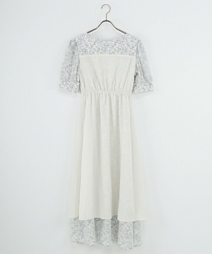 レディース/ワンピース/新色/マキシ/ロング/カシュクール/花柄/ボタニカル/ラベンダー/5分袖/ホワイト/ネイビー/小花柄/レングス/リゾート/可愛い/上品/春/夏/パフスリーブ/パフ袖/ウエストゴム/ウエストリボン/体型カバー/二の腕カバー