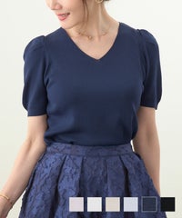 新色追加 newcolor 手洗い可 ドライタッチ セットアップ対応商品 タック袖 シャリ感 涼感 春 夏 タックスリーブ Vネック 半袖 ニット Liala×PG