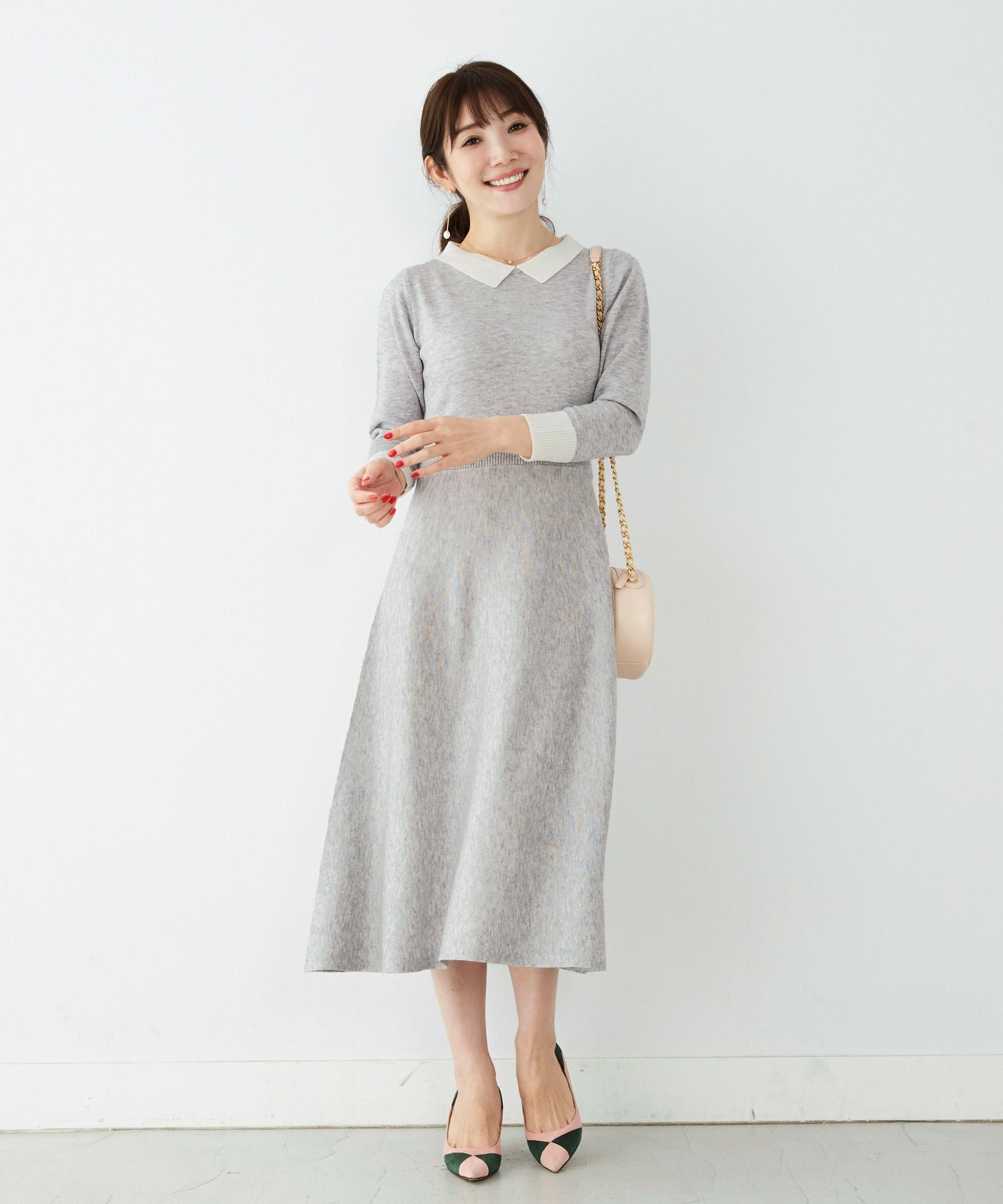 襟付き ニット ワンピース