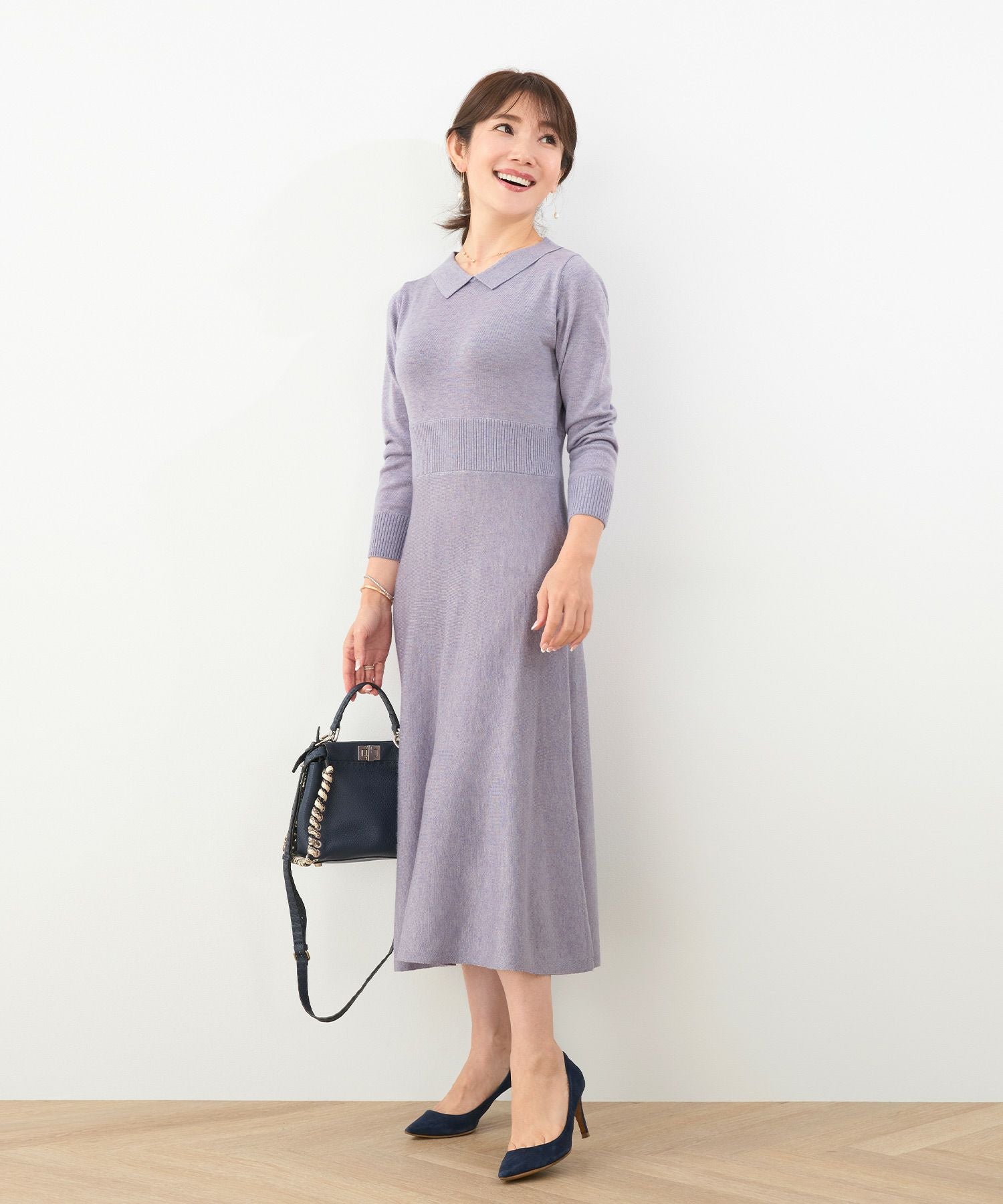 襟付き ニット ワンピース