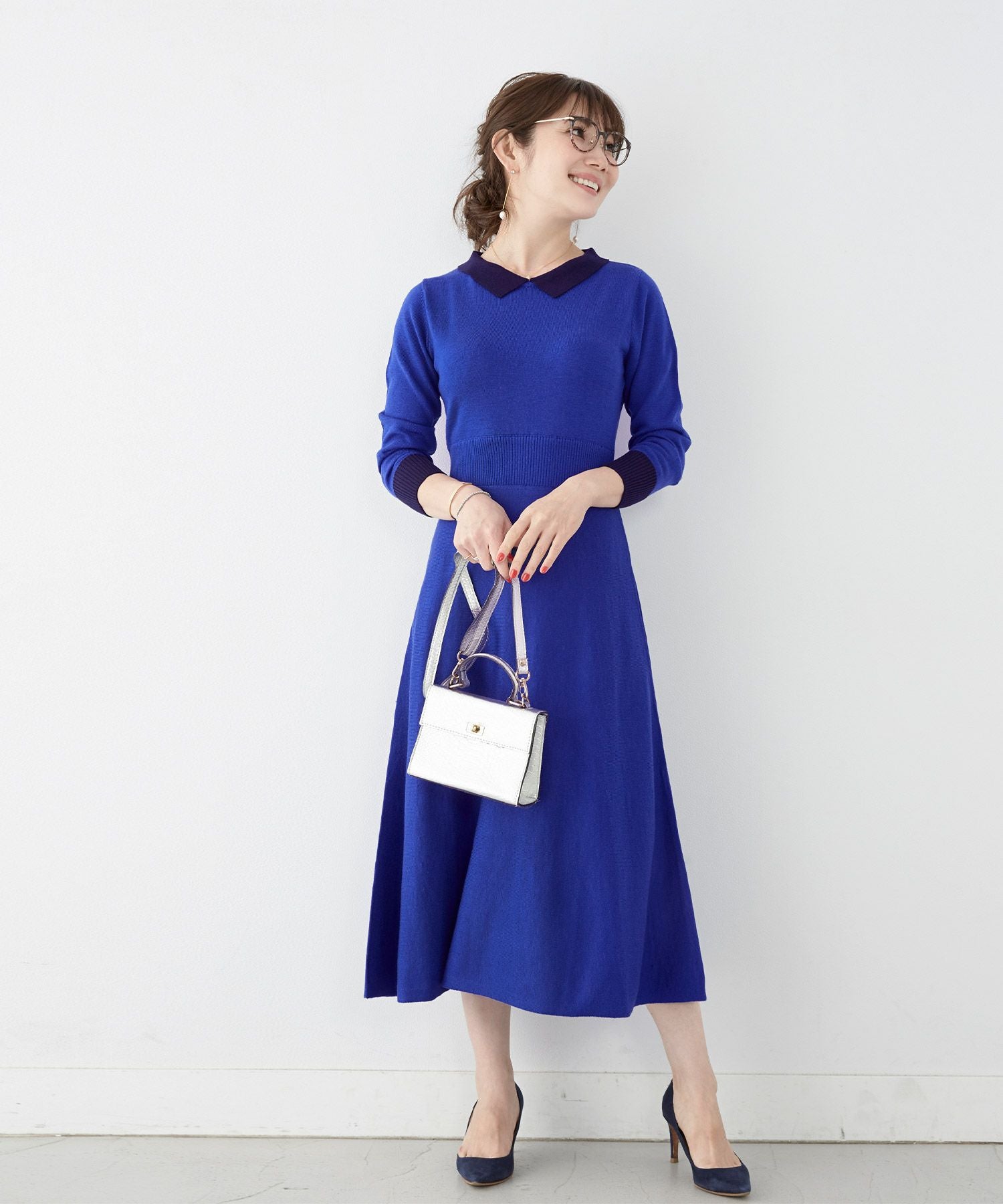 襟付き ニット ワンピース
