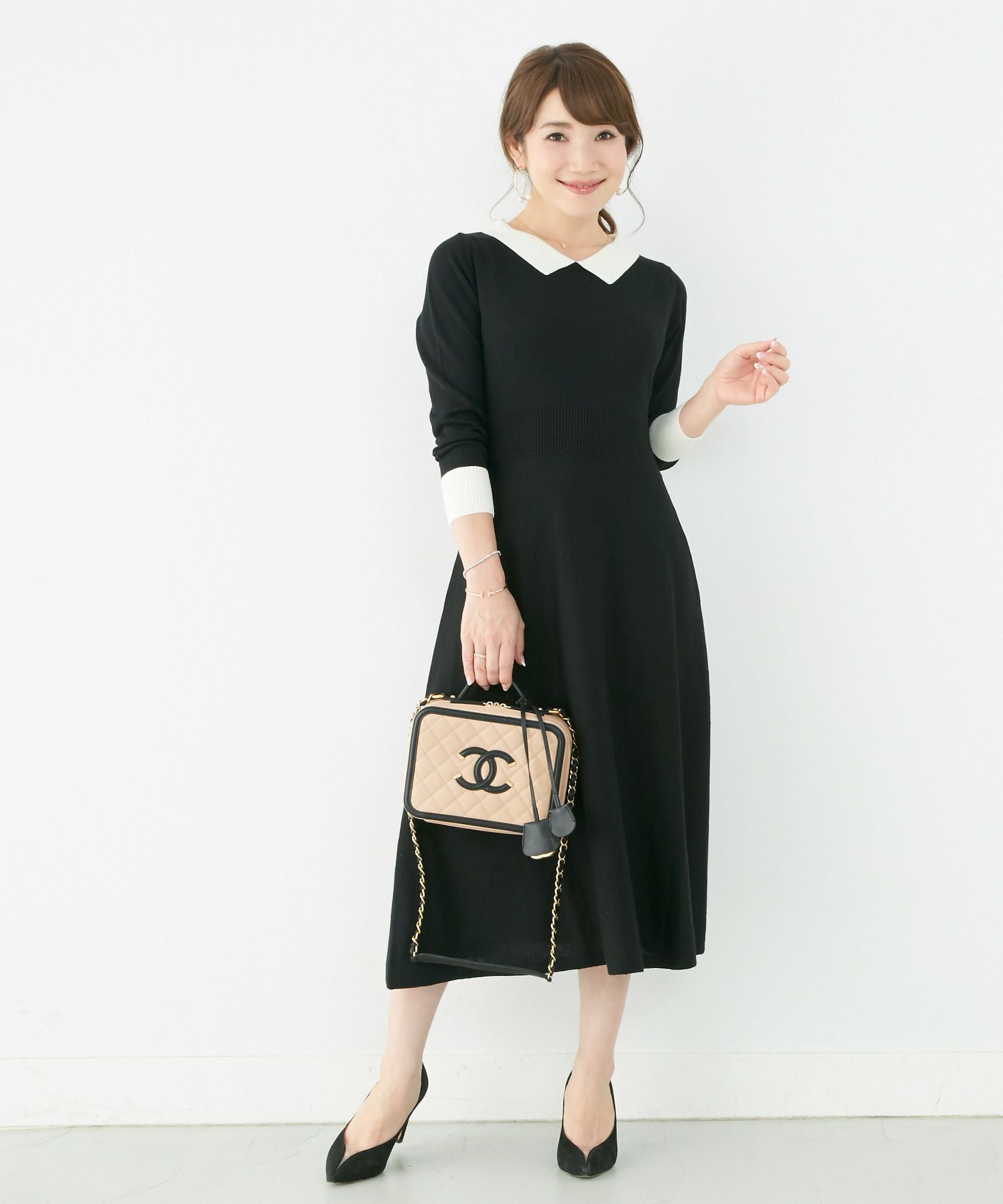 襟付き ニット ワンピース