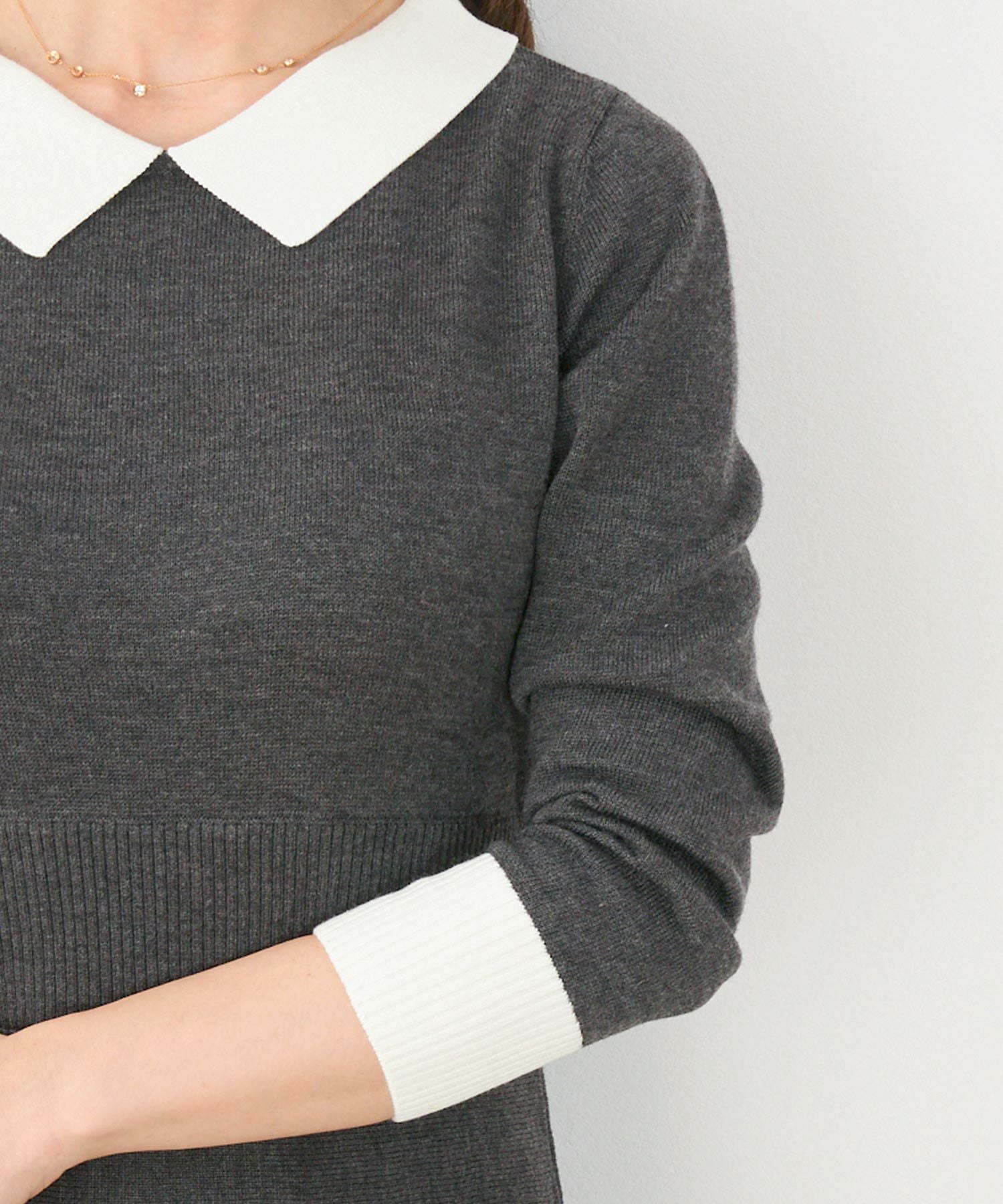 襟付き ニット ワンピース