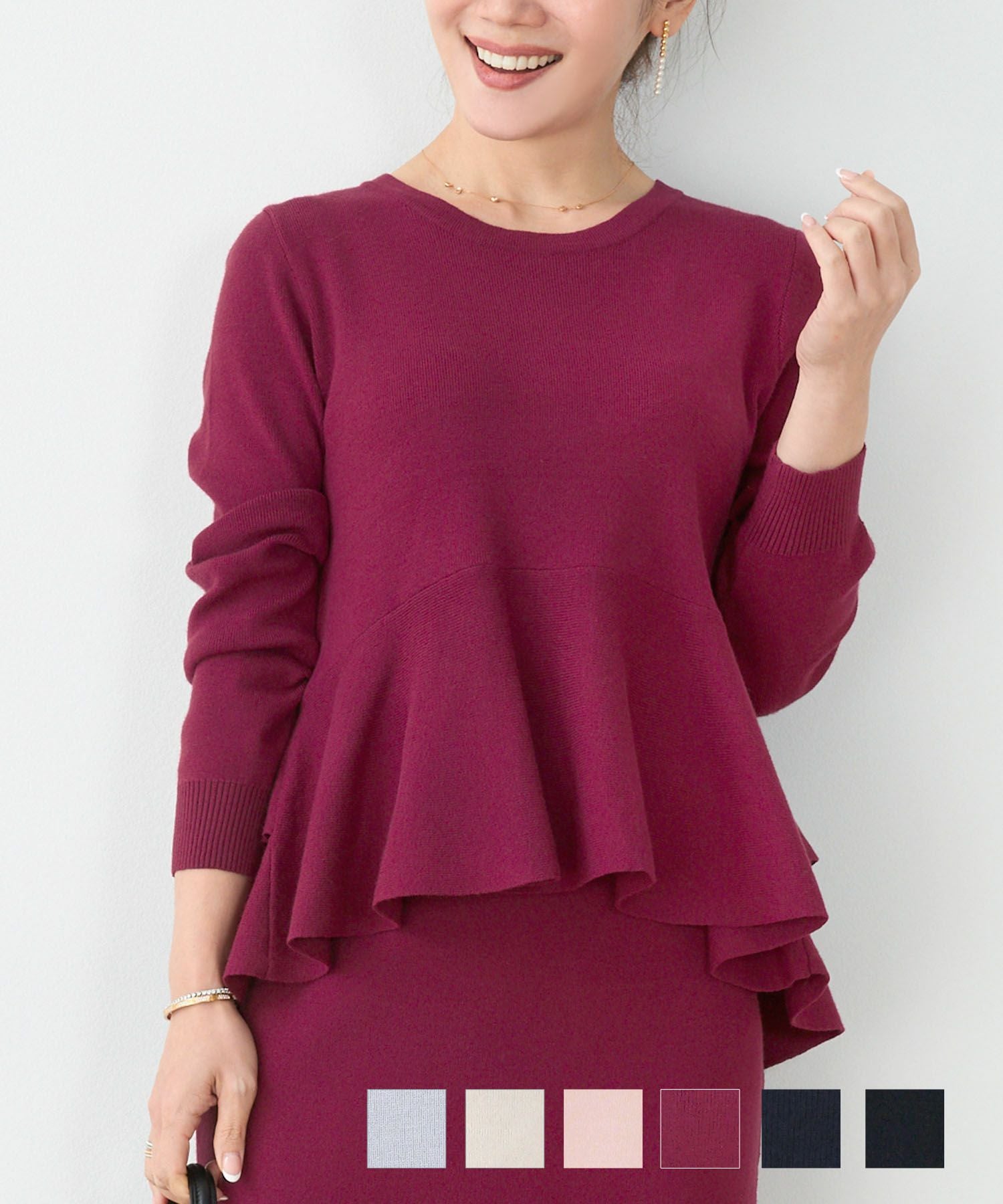 バックフレア ペプラム ニット プルオーバー Liala×PG 全6色｜lpg412