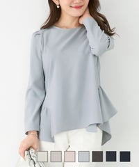 新色追加 日本製 手洗い可 トップス レディース 長袖 オフィス かわいい きれいめ おしゃれ 春 白 黒 アンチピリング ジョイントスペース ペプラム パフスリーブ 9分袖 ブラウス Liala×PG