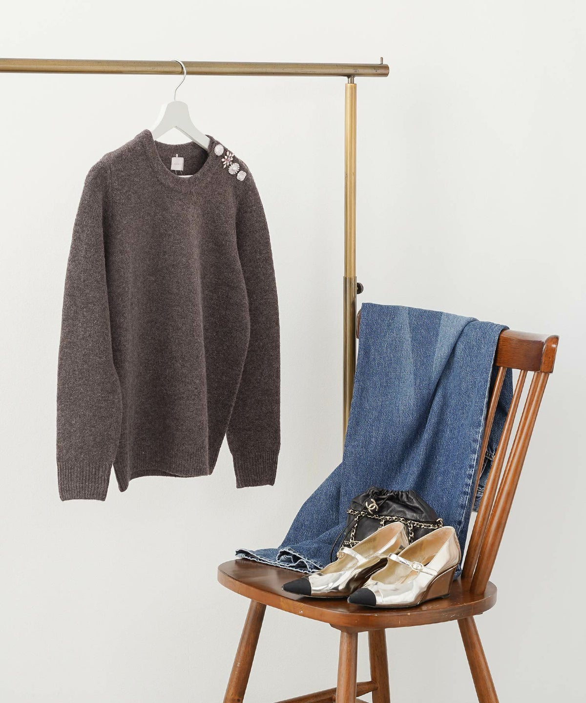 新色追加/長袖/ビジュー/ざっくり/ボタン/モチーフ