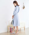 ニット/ワンピース/ホワイト/ブラウン/モカ/ココア/ブラック/フリル/フレア/フリルネック/長袖/9分袖/伸縮性/ストレッチ性/ファスナー付き/ボリュームスリーブ/パフスリーブ/パフ袖/膝丈/膝下丈/ミディ丈/エレガント/上品/きれいめ/S/M/