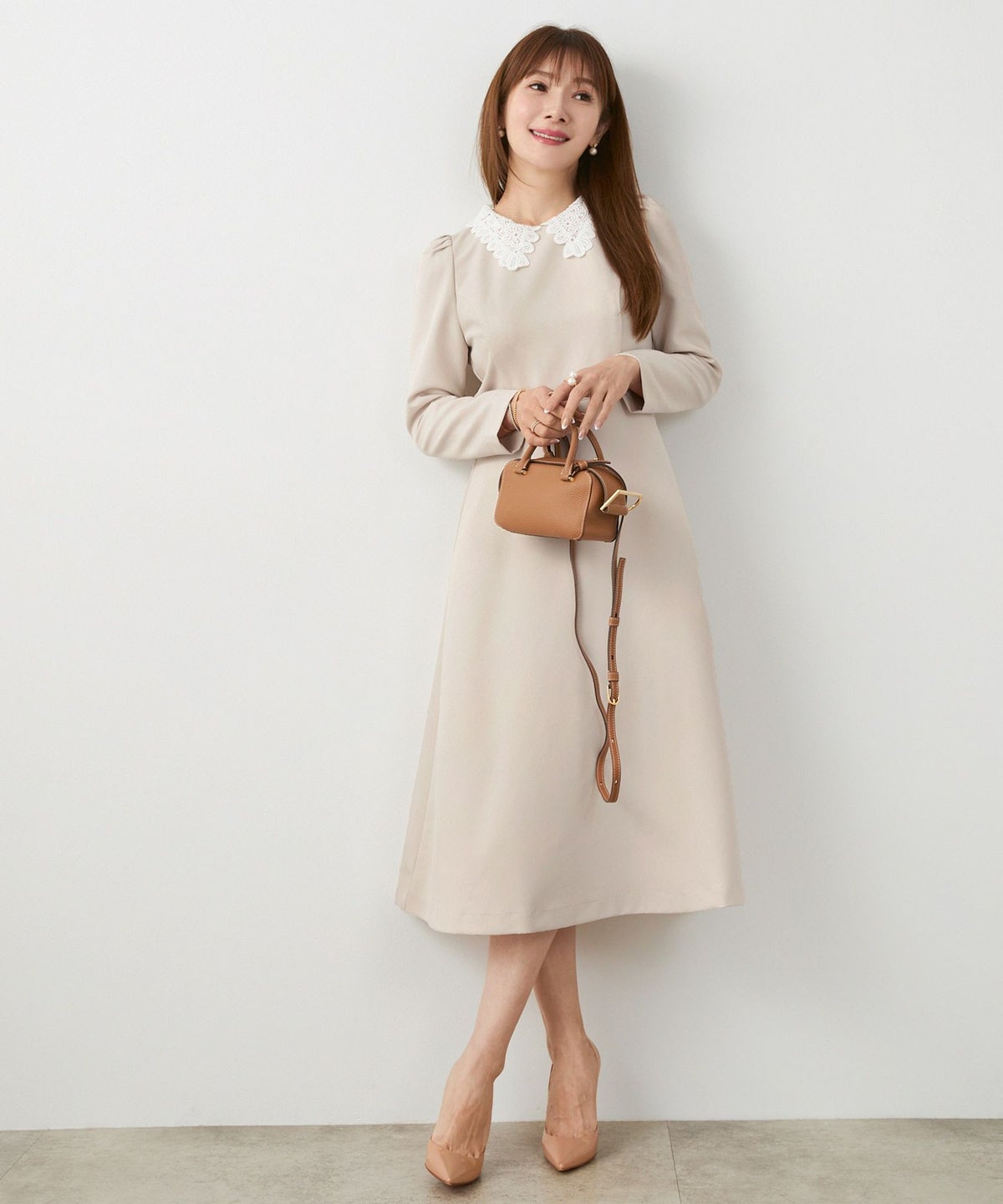 新色追加 S/M/L 長袖 ミモレ丈 フェニミン 上品 お呼ばれ オケージョン 卒入学式 オフィス 大人可愛い ジョイントスペース