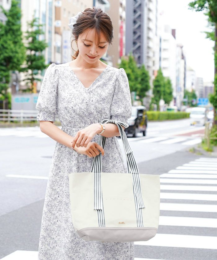 トート バッグ リボン ストライプ キャンバス le reve vaniller 全4色