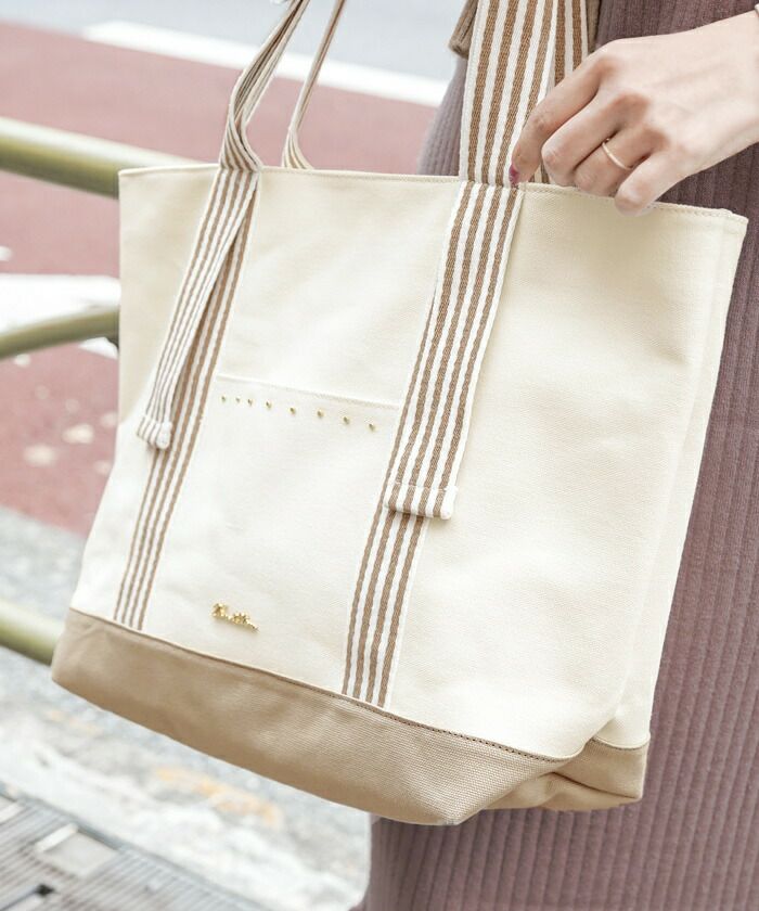 トート バッグ リボン ストライプ キャンバス le reve vaniller 全4色