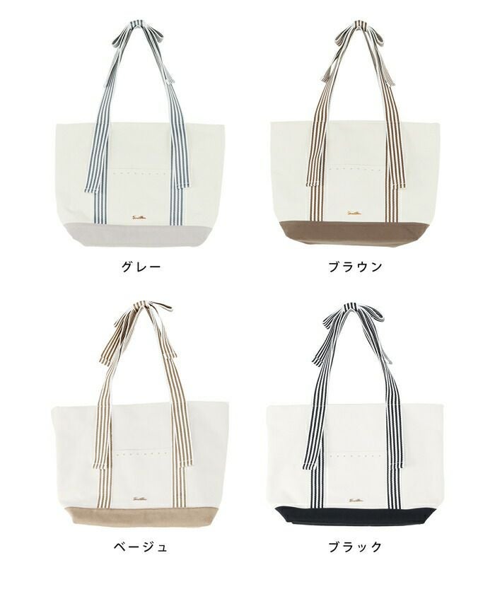 トート バッグ リボン ストライプ キャンバス le reve vaniller 全4色
