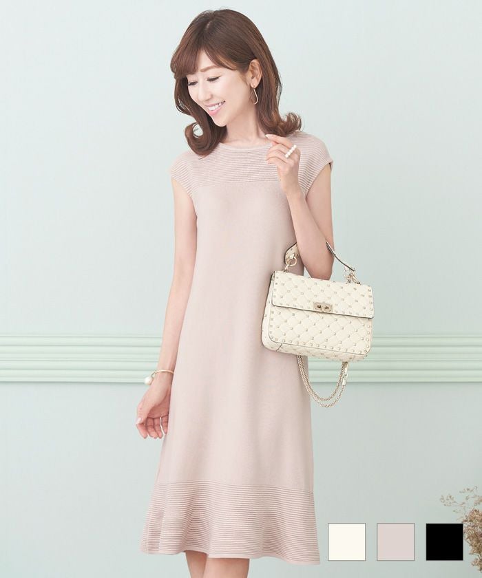 ニットワンピース ピンタック フレアヘム Prima Scherrer 全3色