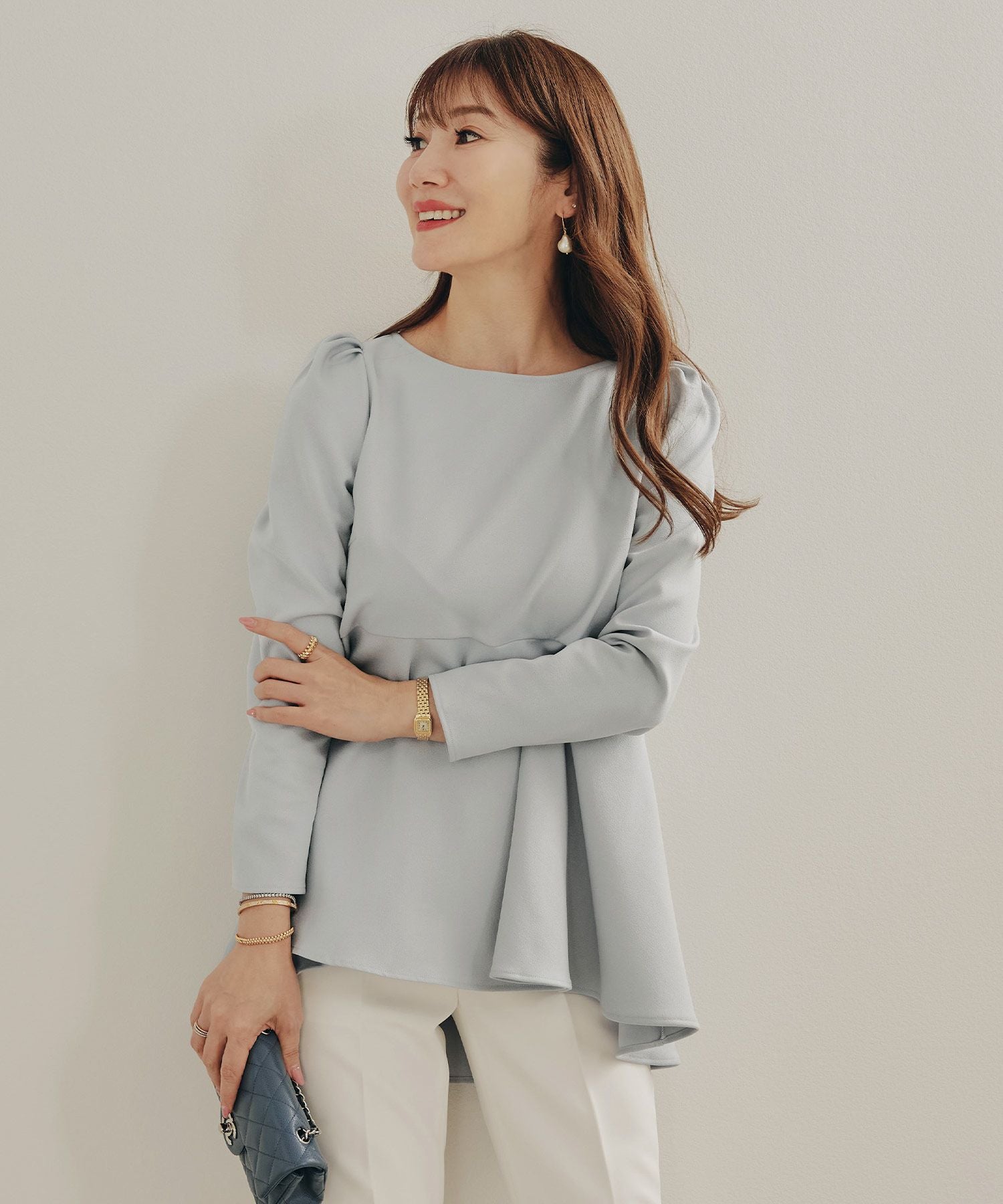 タックスリーブ 9分袖 フレア ブラウス Liala×PG 全7色｜lpg811-0986