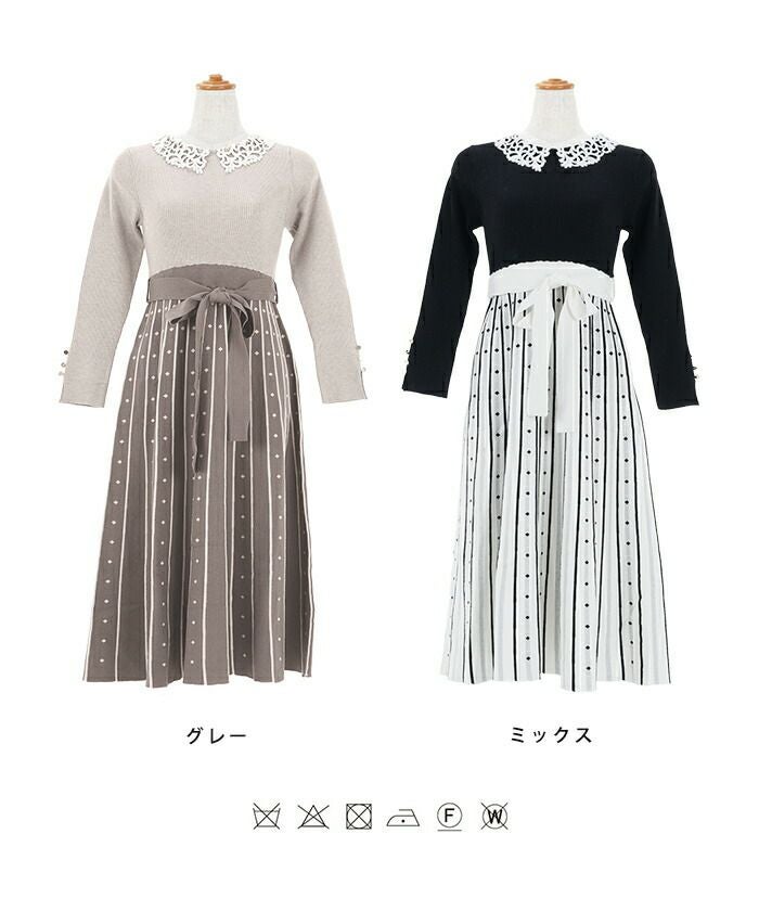 ニットワンピース プリーツ ジャガード le reve vaniller 全2色