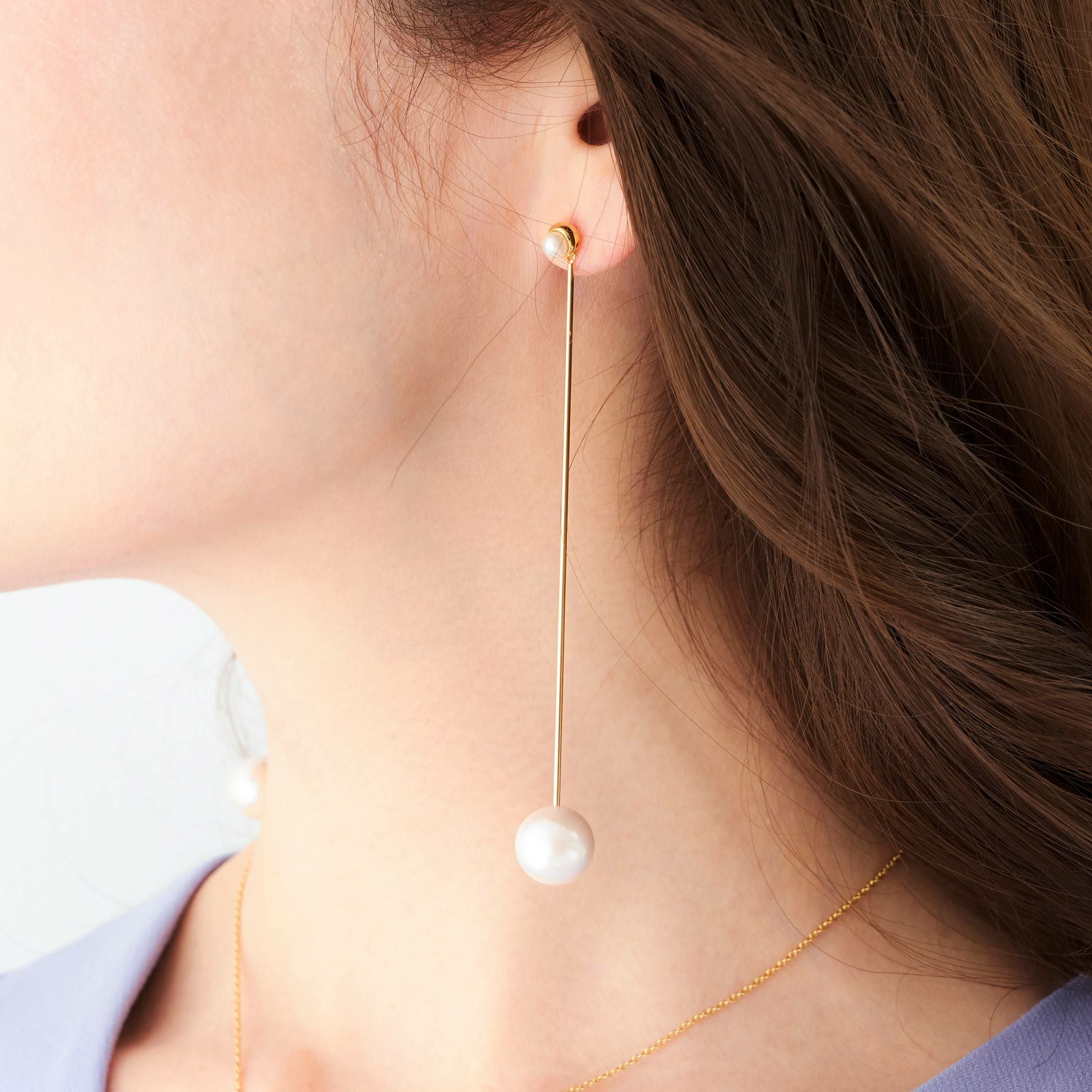 ワンポイント パール ロング ピアス イヤリング One Point Pearl Long