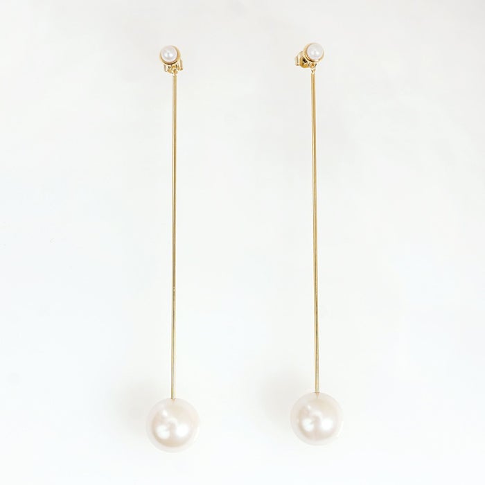 ワンポイント パール ロング ピアス イヤリング One Point Pearl Long Pierce Earring