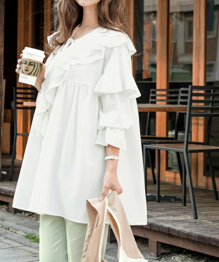 チュニック フリルカラー キャンディースリーブ le reve vaniller 全2