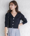 新色/newcolor/レディース/トップス/ニット/プルオーバー/手洗い可/リブ/ビジュー/Vネック/フェミニン/クロップド丈/短め丈/長袖/大人可愛い/大人女子/羽織/フラワー/花/パール/秋/春/ピンク/グレー/アイボリー/ベージュ/ネイビー