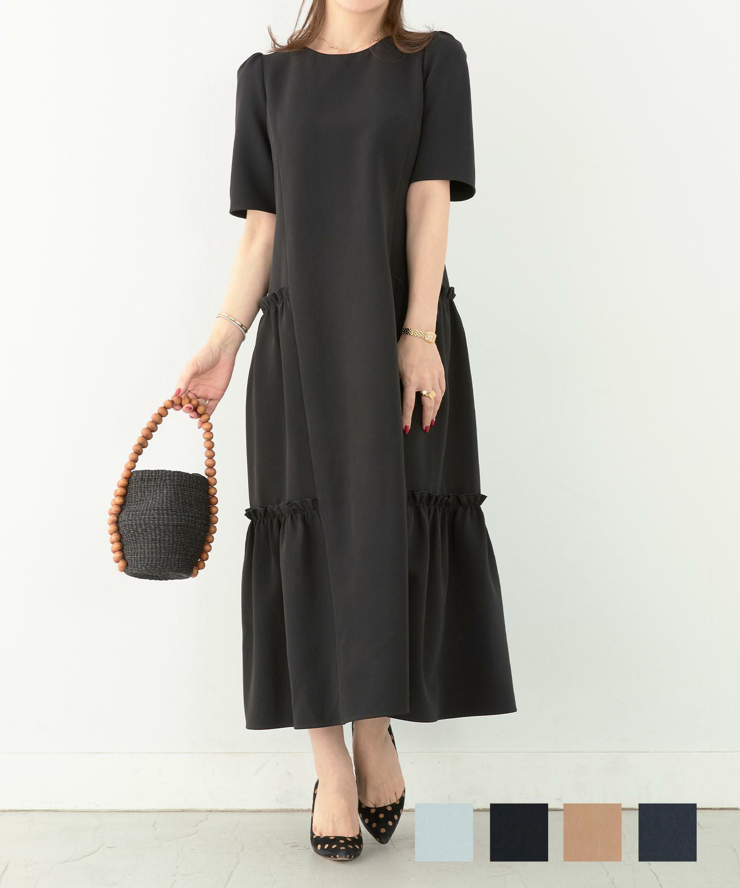 ワンピース パネルライン ギャザーティアード Liala×PG 全4色｜lpg311