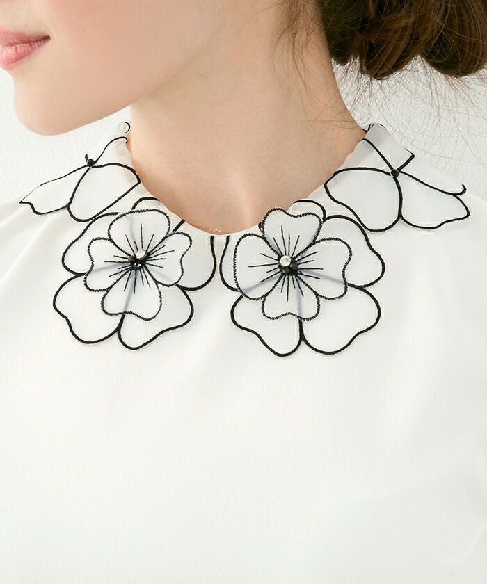 （新品未使用）マヌーシュ　お花襟ブラウス 30%OFF】flower collar blouse～ﾌﾗﾜｰｶﾗｰﾌﾞﾗｳｽ | flower／フラワー公式通販