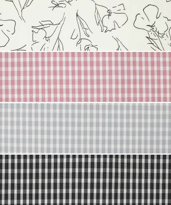 レディース/ワンピース/チェック柄/花柄/線画/モノトーン/フレアスリーブ/タック/配色/半袖/ラインドローイング/ピンク/グレー/ブラック/レトロ/ノスタルジック/フェミニン/大人可愛い