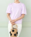 日本製/レディース/トップス/カットソー/プルオーバー/ロゴ/プリント/タックスリーブ/Tシャツ/半袖/ボリュームスリーブ/ホワイト/ラベンダー/ネイビー/きれいめカジュアル/ラフ/手洗い/洗える/春/夏/秋/シンプル/