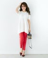 レディース/トップス/チュニック/ニット/ショルダーパール/フレアヘム/パールボタン/半袖/イレヘム/ゴム地/5分袖/手洗い可/セットアップ対応商品/ホワイト/グレージュ/ネイビー/ブラック/S/M/上品/きれいめ/マタニティ/妊婦服/