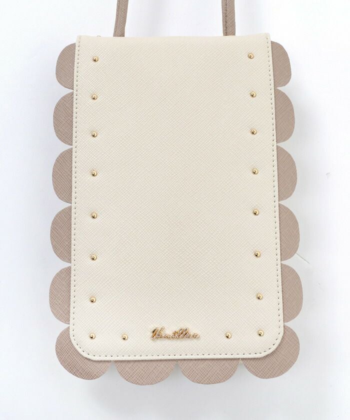 縦長/レディース/マルチポーチ/ショルダー/バッグ/ミニ/小銭/カード収納/スマホケース/ストラップ付/スカラップ/携帯電話/カードフォルダー/多機能/収納/コスメ/大人可愛い/かわいい/