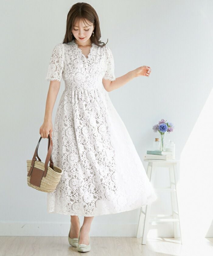 ワンピース スカラップレース Vカット le reve vaniller 全3色｜lvn311