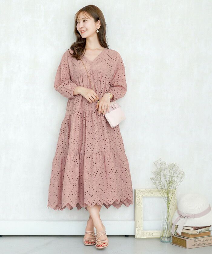 ワンピース コットンレース バックリボン le reve vaniller 全3色