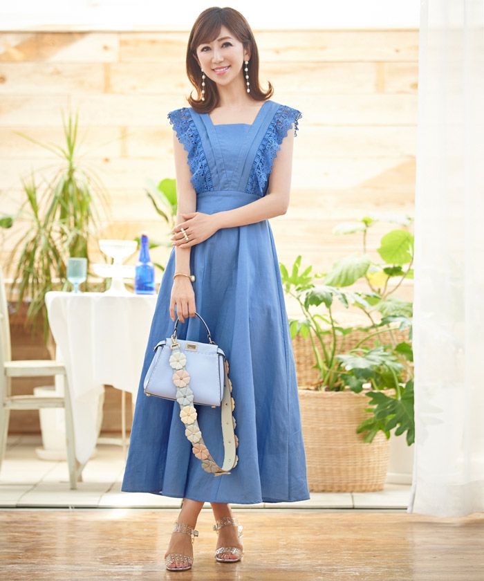 ワンピース レースフリル コットン&リネン Prima Scherrer 全3色