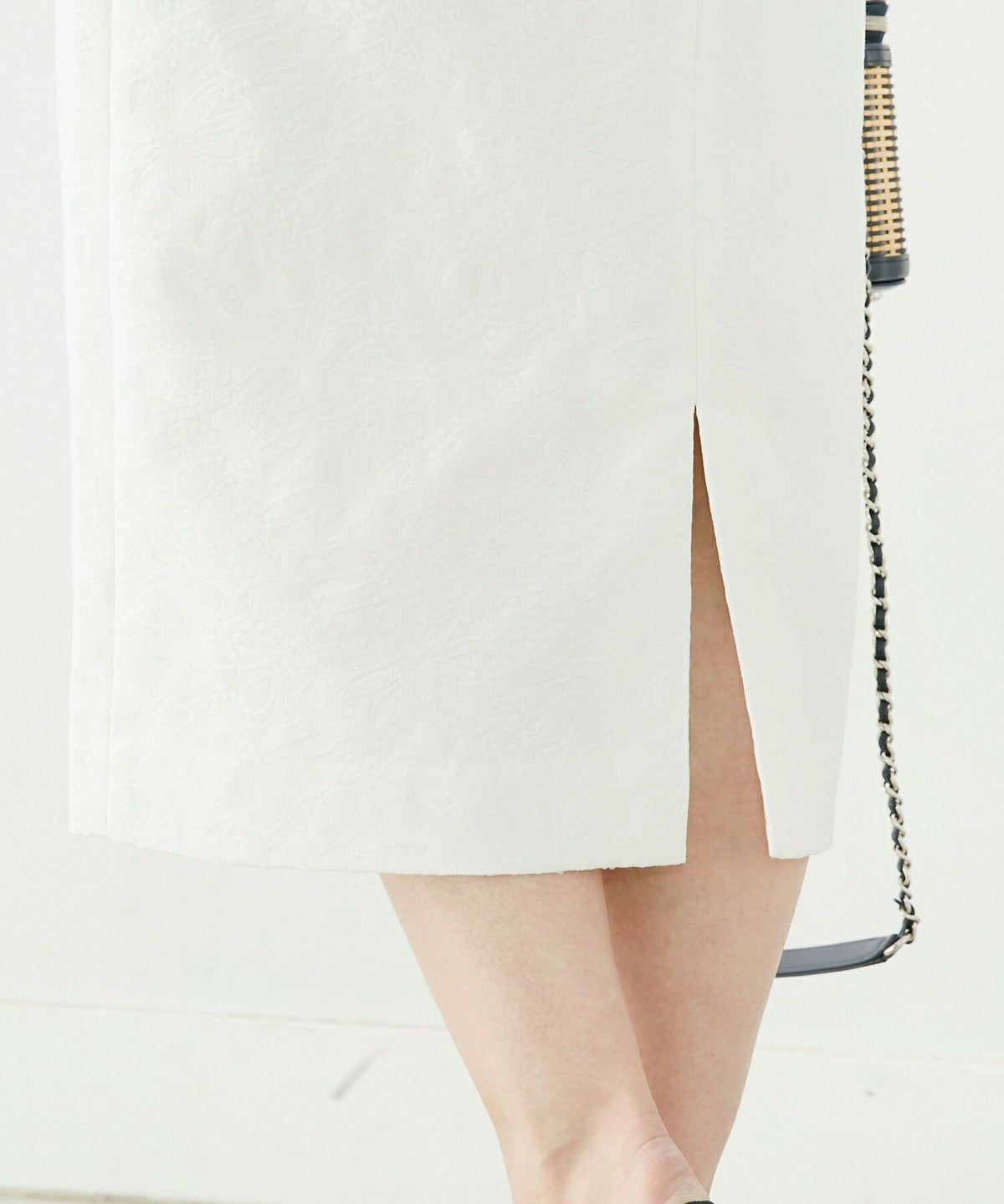 スクエアネック/パフスリーブ/膝下丈/ジャガード織り/Iライン/上品/綺麗め