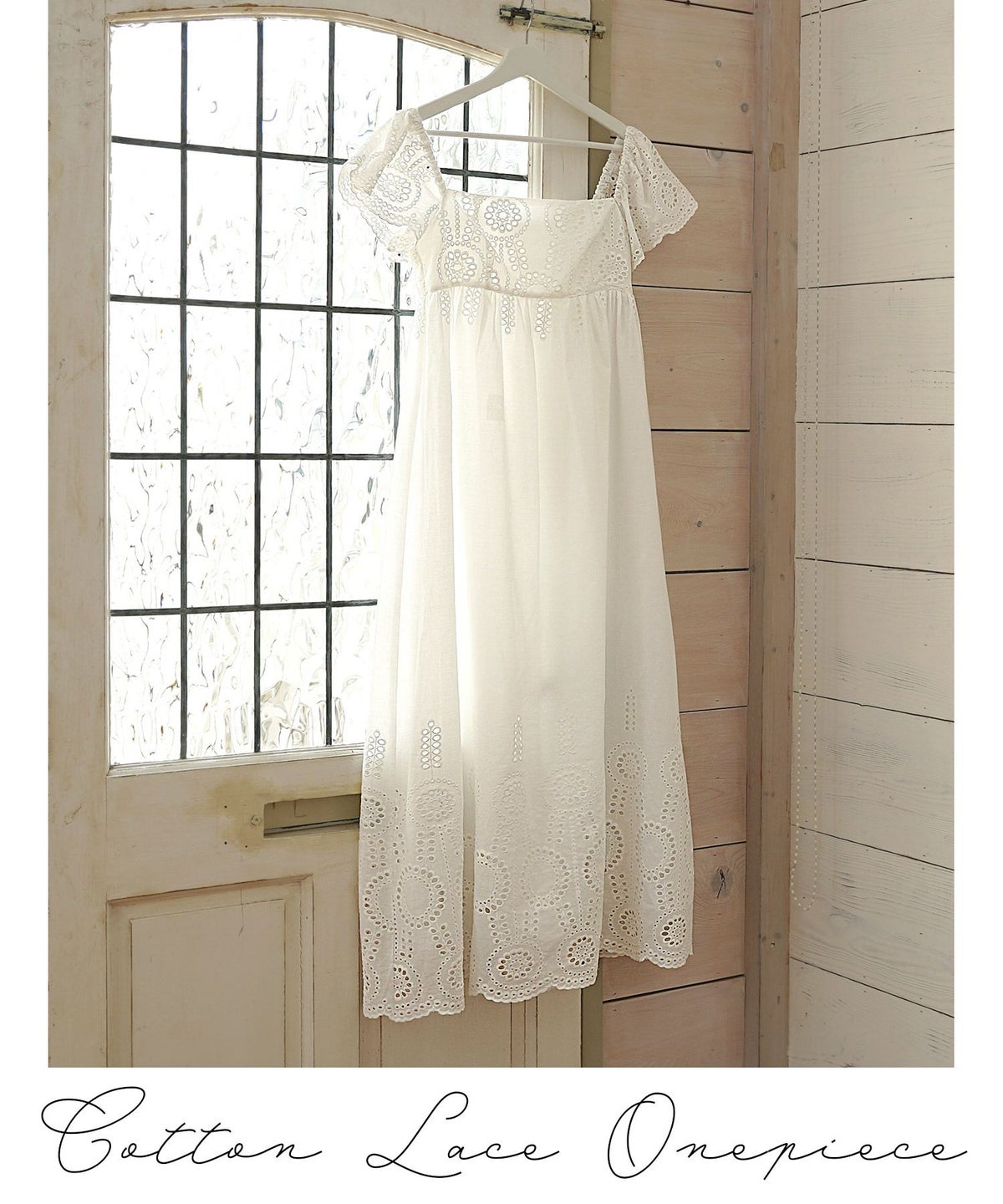 プリマシェレル/PrimaScherrer/レディース/ワンピース/コットン/レース/スクエアネック/ロング丈/スカラップ/カットワーク刺繍/S/M/ホワイト/ピンク/ブラック/マタニティウェア/妊婦服/妊婦コーデ/楽ちん/