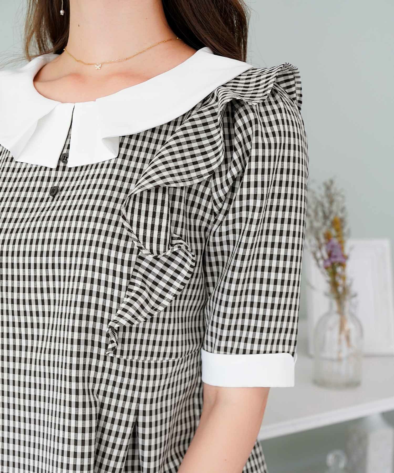 ブラウス ギンガムチェック ペプラム le reve vaniller 全2色｜lvn811