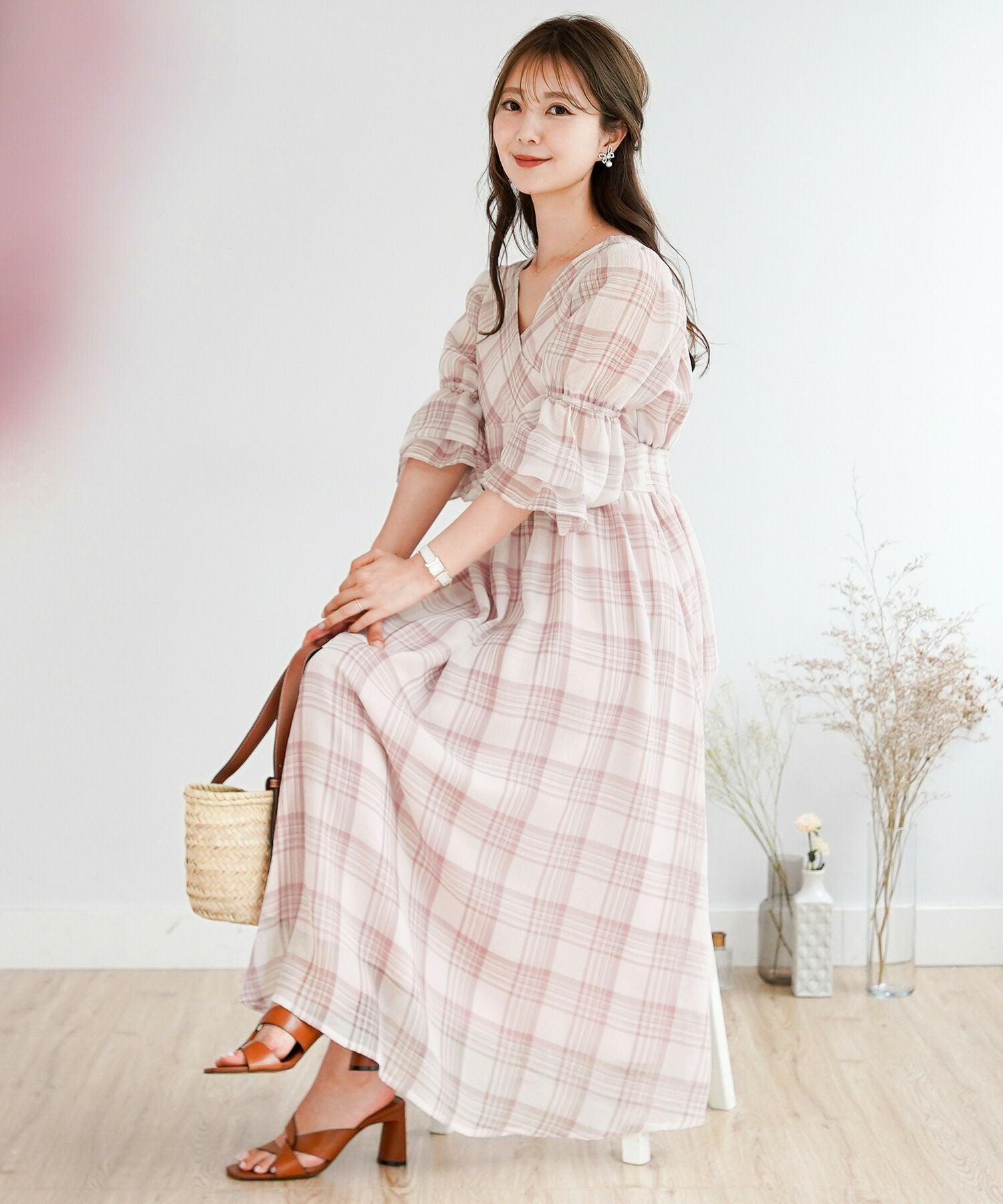 ワンピース チェック シフォン le reve vaniller 全2色｜lvn311-1204