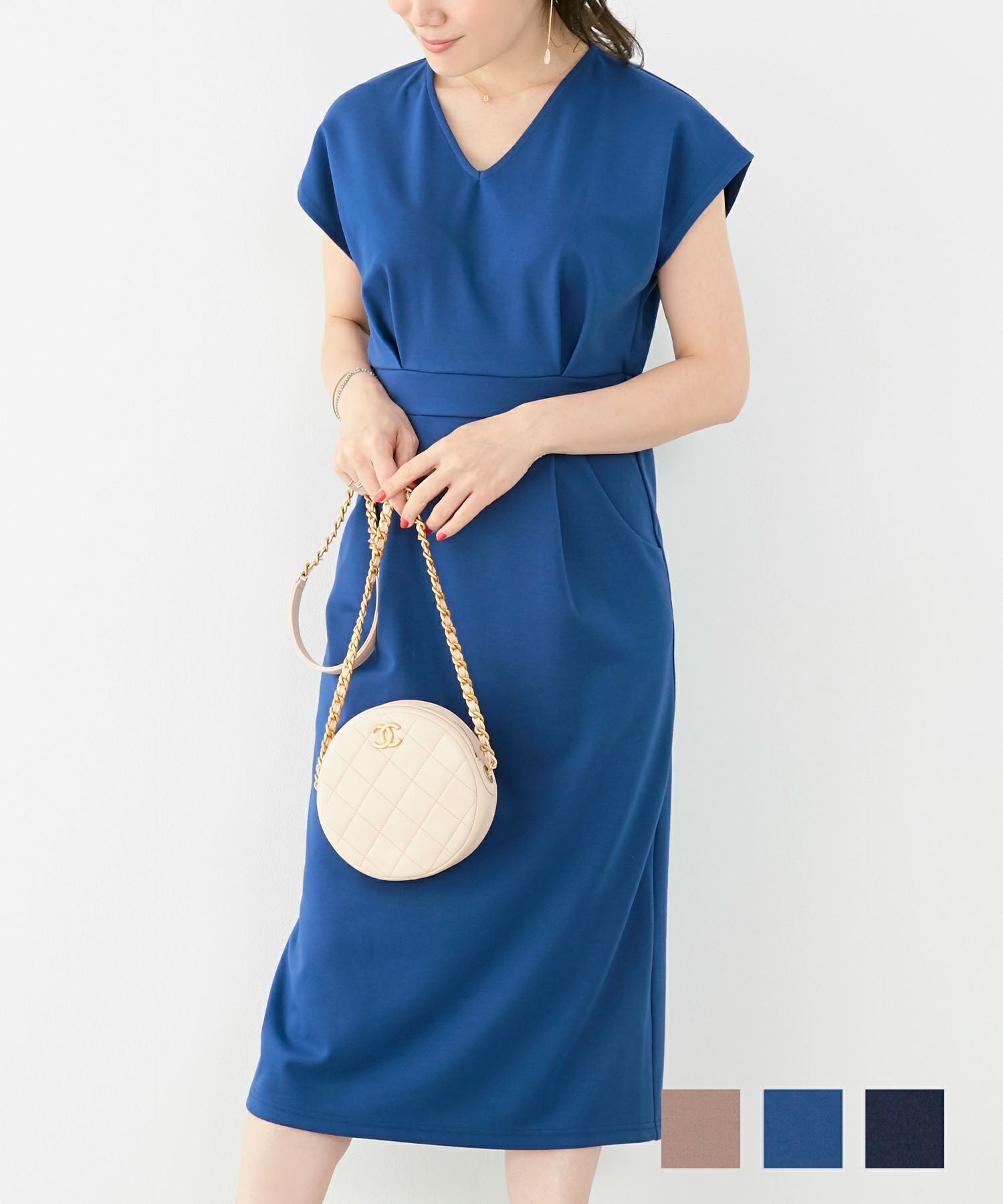 ワンピース Vネック フレンチスリーブ カットソー Liala×PG 全3色