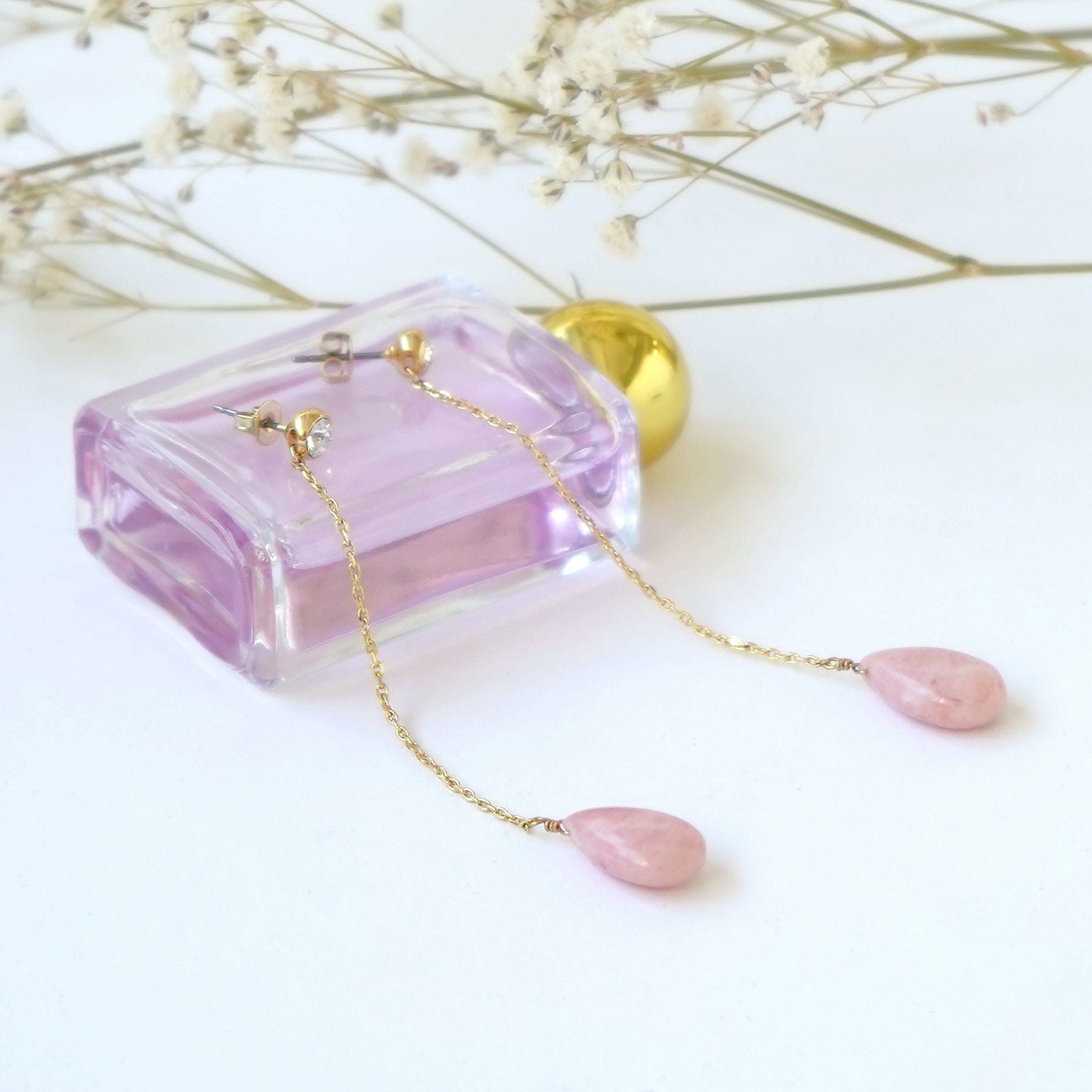 14kgfカラーオパールロングピアス/イヤリング ピンク オパール ロング ピアス イヤリング Pink Opal Long Pierce