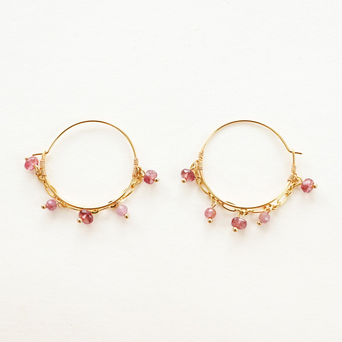 真鍮 ニッケルフリーメッキ ピンクトルマリン ピアス ルビー フープピアス 天然石 フォーリングピアス フォーリング ストーンズ ピアス Falling Stones Pierce （Liala）
