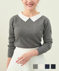 新色追加 手洗い可 セットアップ対応 ゴム地編み 上品 綺麗め バイカラー 襟付き ニット Liala×PG