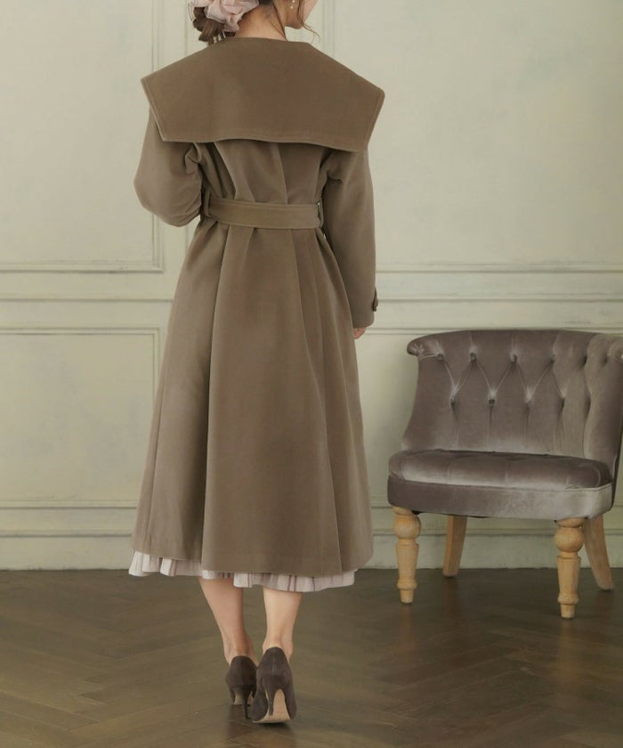 レディース/コート/アウター/冬/セーラーカラー/ベルト/くるみボタン/起毛/長袖/ベージュ/キャメル/ブラウン/クラシカル/フェミニンシック/大人可愛い