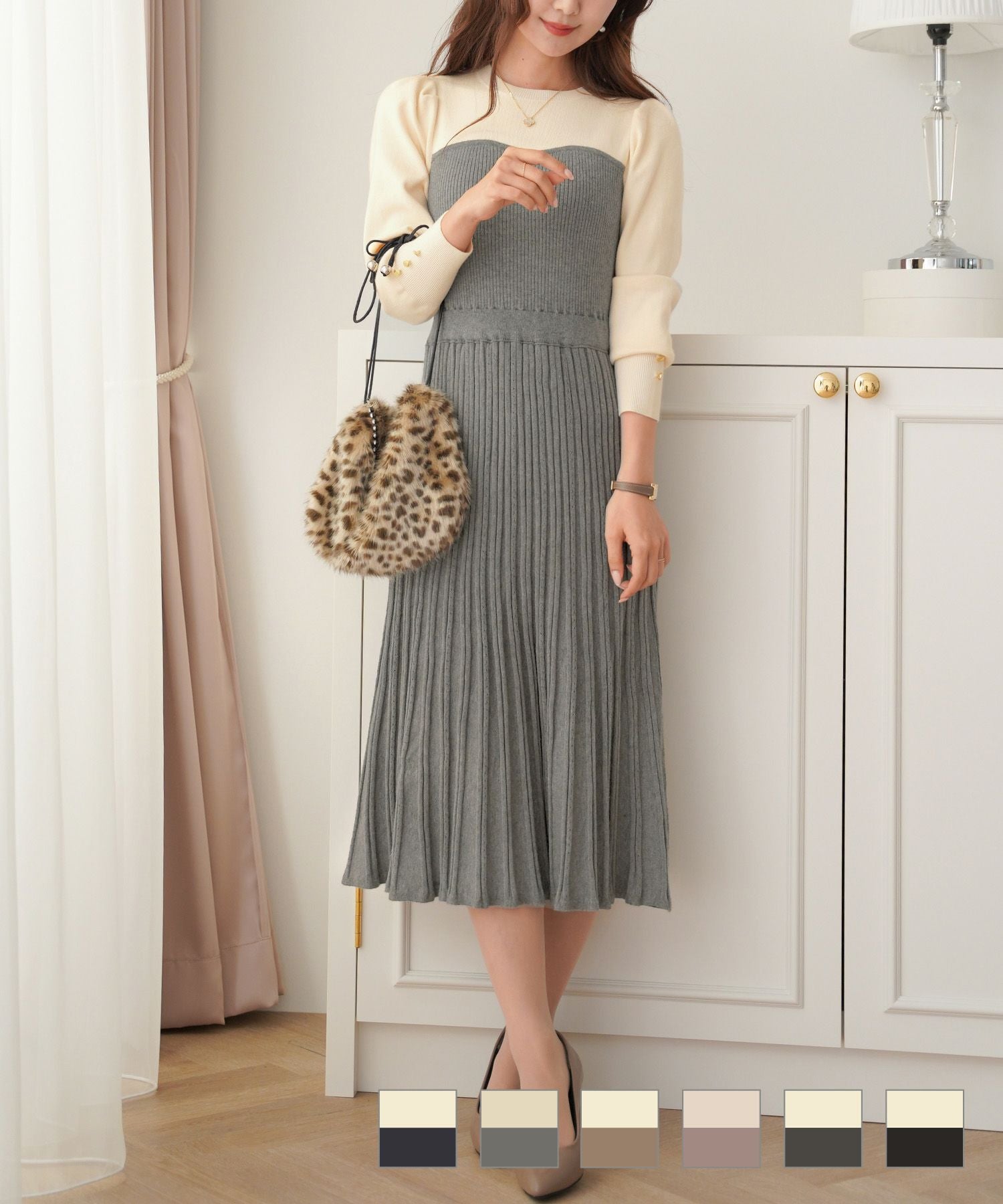 ニットワンピース バイカラー ベア切り替え le reve vaniller 全6色