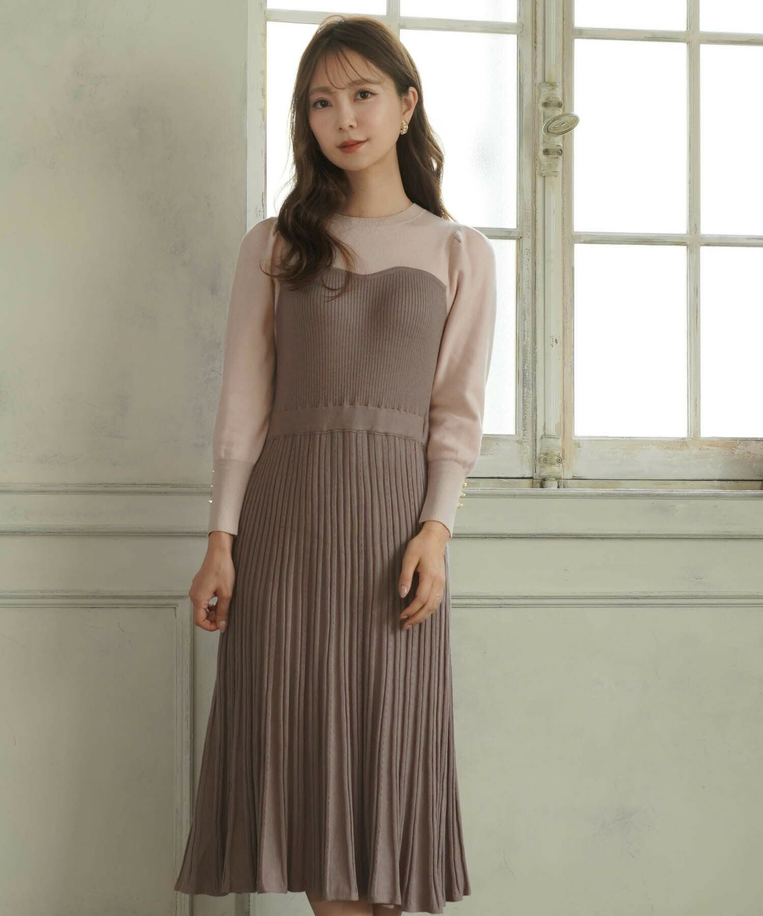 ニットワンピース バイカラー ベア切り替え le reve vaniller 全6色