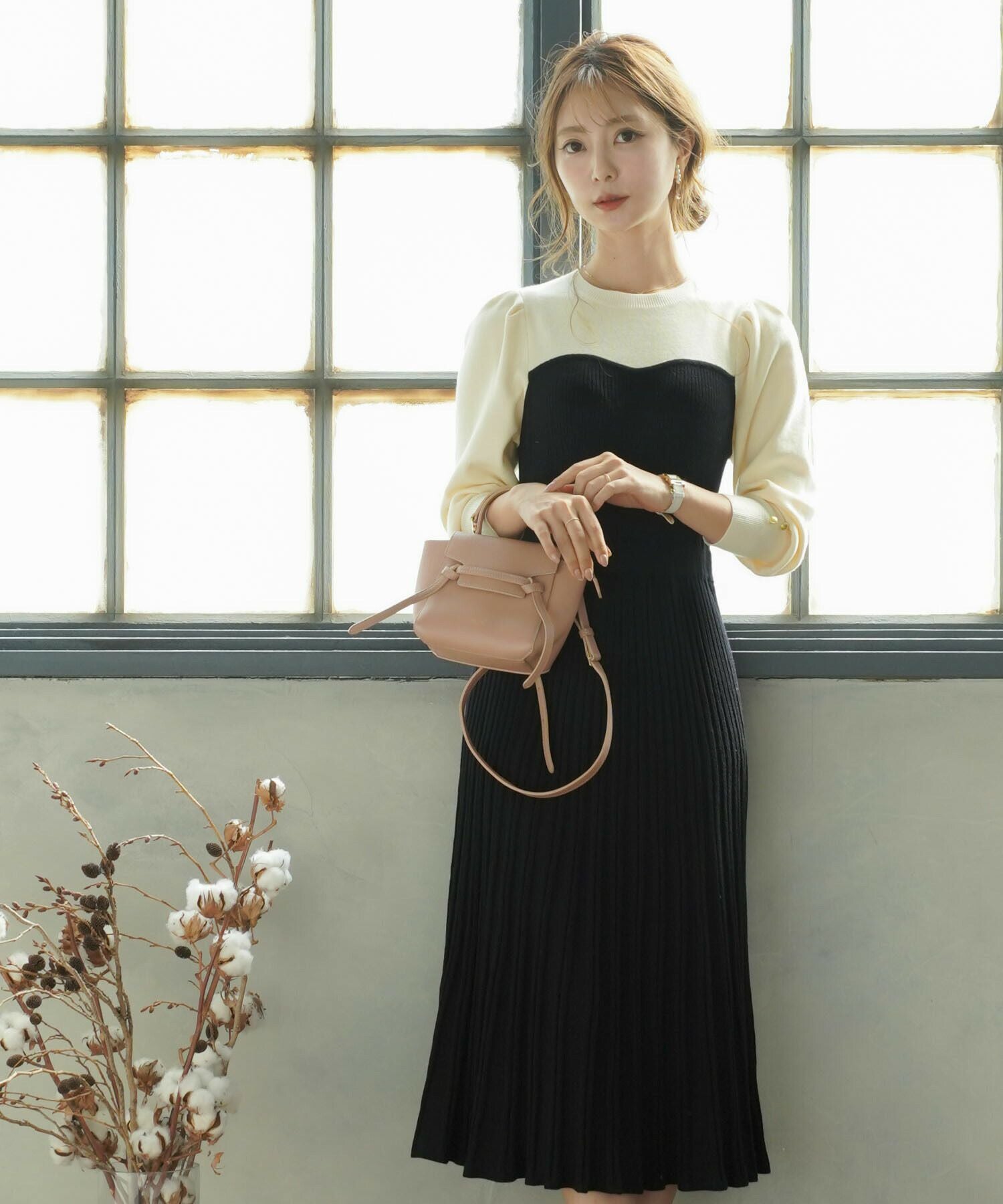 ニットワンピース バイカラー ベア切り替え le reve vaniller 全6色