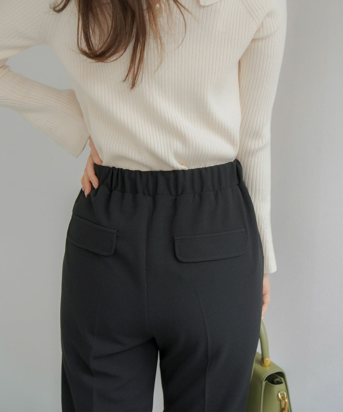 手洗い可/レディース/ボトムスボトムス/パンツ/テーパード/センタープレス/フルレングス/フリル/リボン/秋/冬/ピンクベージュ/ブルーグレー/ブラック/